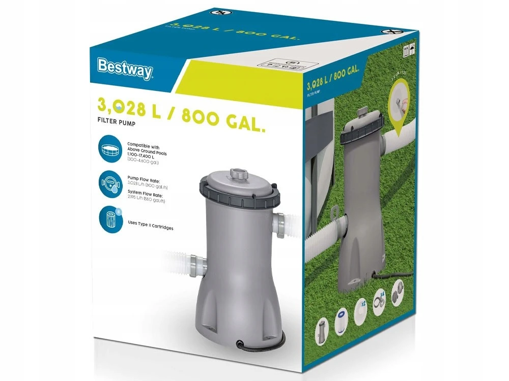 Фільтр-насос 3028 л/год Bestway 58386 зі шлангами, хомутами та форсунками