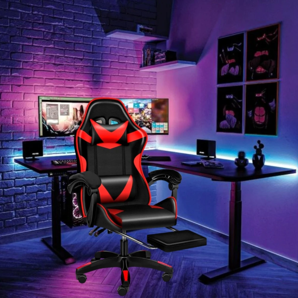 Ігрове крісло Care Life з підставкою для ніг Red/Black (CF-301-TBM)