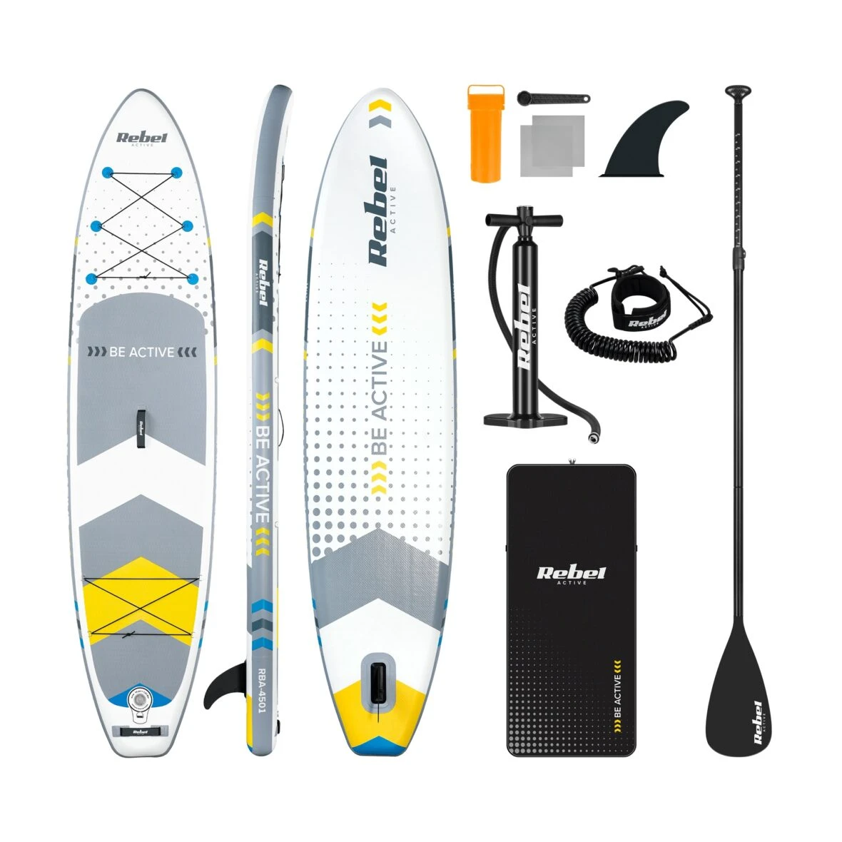 Надувна SUP-дошка 350см до 150 кг  + весло, насос, рюкзак, плавник – туристичний сапборд Rebel ACTIVE  | Білого кольору