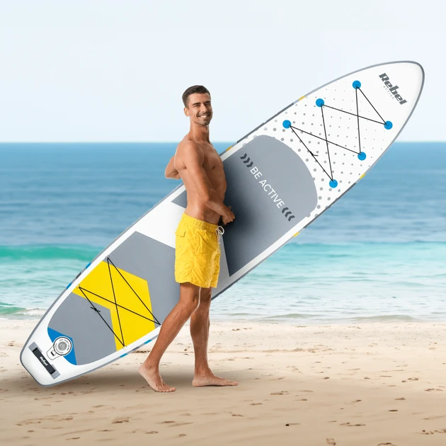 Надувна SUP-дошка 350см до 150 кг  + весло, насос, рюкзак, плавник – туристичний сапборд Rebel ACTIVE  | Білого кольору