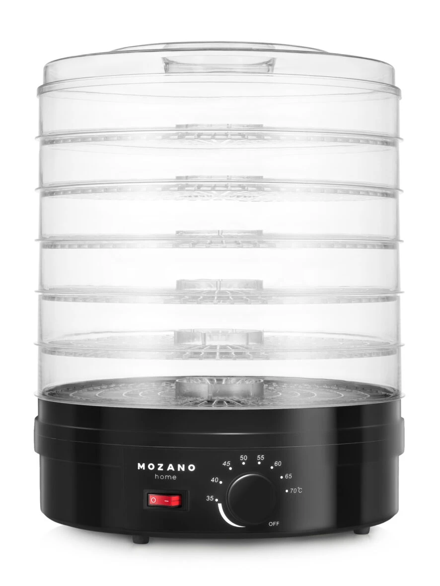 Дегідратор Mozano Food Dehydrator 500W – для овочів, фруктів, грибів, м'яса (чорний, 6 лотків, 40-70°C, таймер)