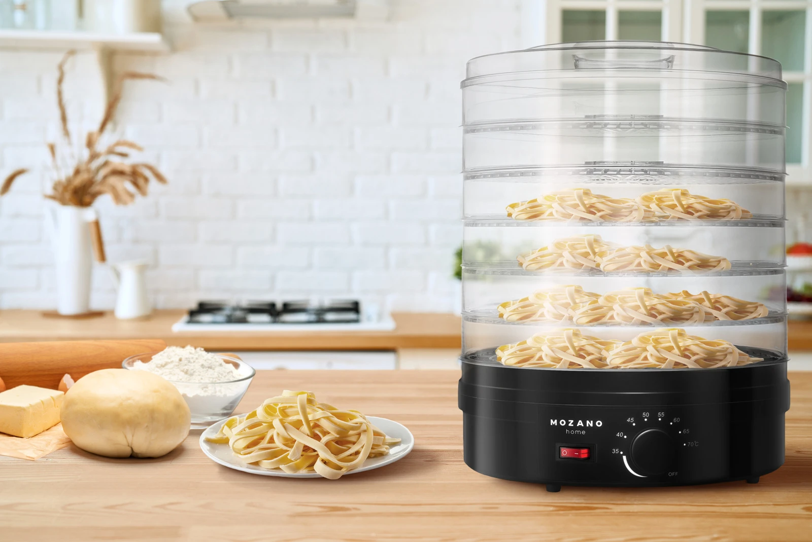 Дегідратор Mozano Food Dehydrator 500W – для овочів, фруктів, грибів, м'яса (чорний, 6 лотків, 40-70°C, таймер)