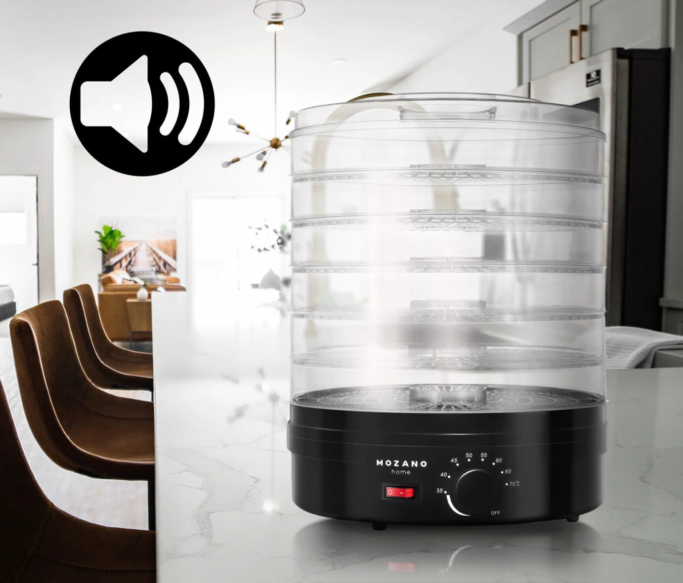 Дегідратор Mozano Food Dehydrator 500W – для овочів, фруктів, грибів, м'яса (чорний, 6 лотків, 40-70°C, таймер)