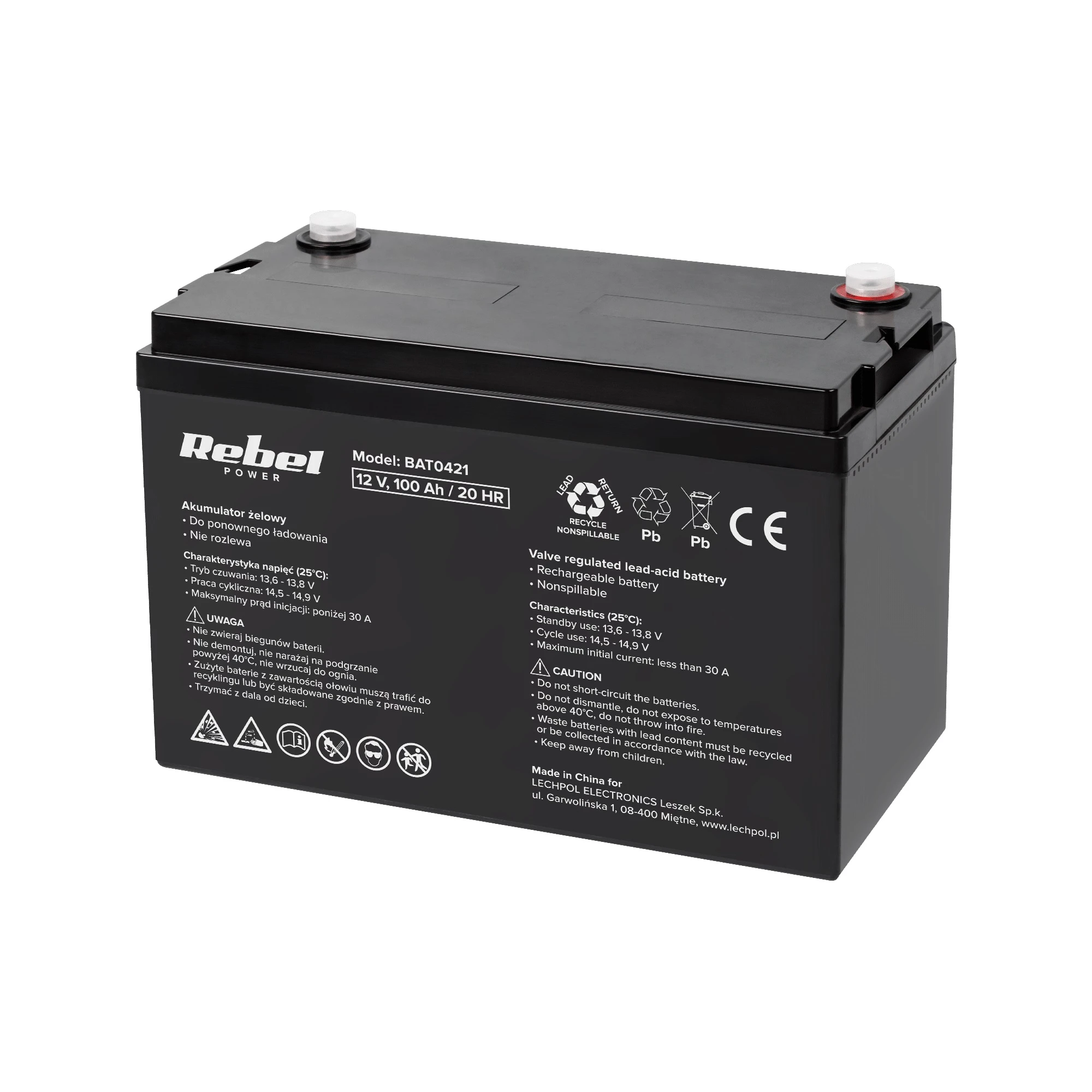 Гелевий акумулятор Rebel 12V 100Ah
