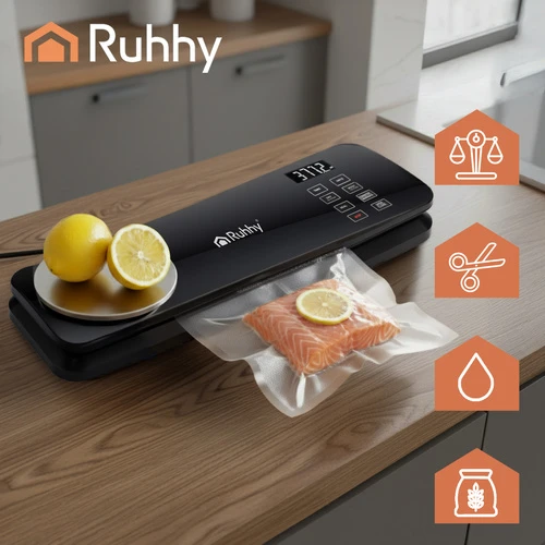 Вакууматор для продуктів з вагою, ножем, 5 пакетів та плівка Ruhhy Black Line