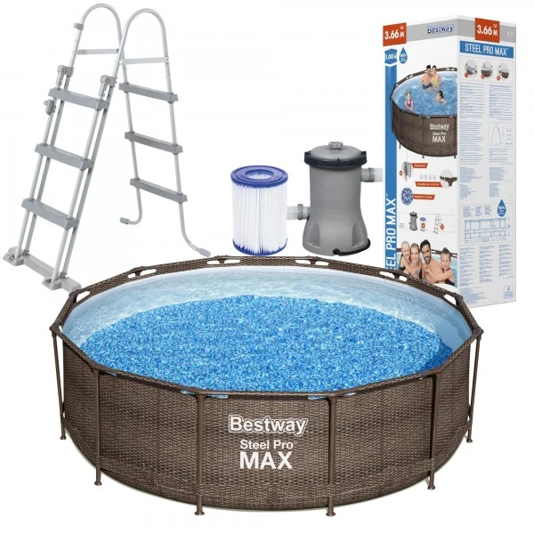 Каркасний басейн 366 x 100 см Bestway Ротанг 56709 з насосом і драбиною