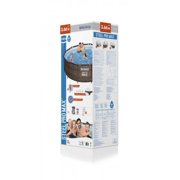 Каркасний басейн 366 x 100 см Bestway Ротанг 56709 з насосом і драбиною