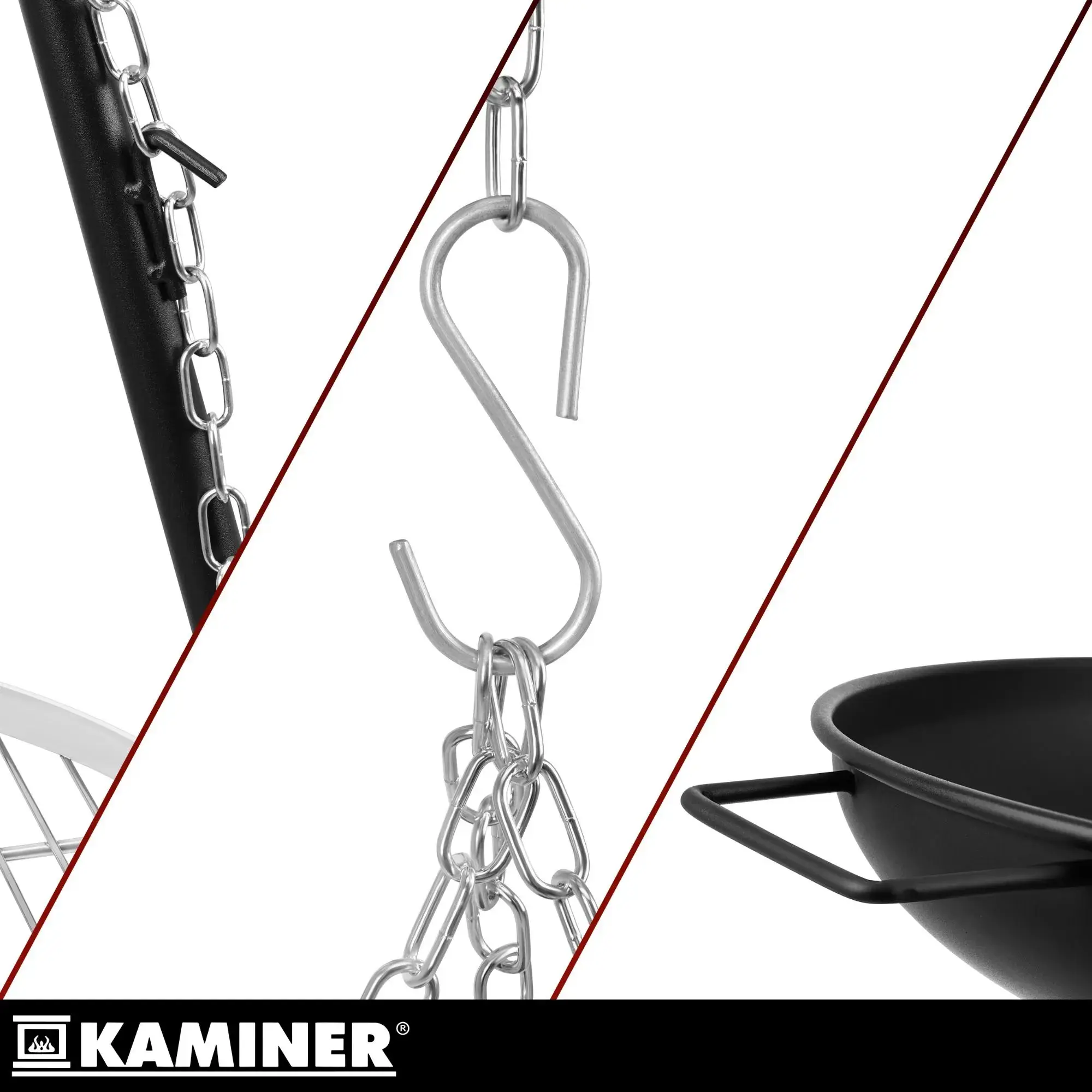 Підвісний садовий гриль-тринога KAMINER 167 см із чашею-вогнищем та нержавіючою решіткою 58 см