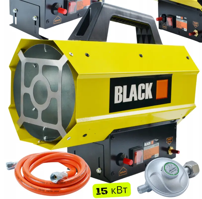 Газовий обігрівач / Газова теплова гармата (дуйка) 15 кВт BLACK (Пропан/Бутан) + шланг і редуктор (Польща)