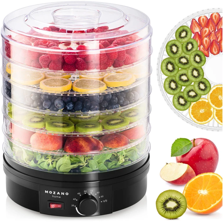 Дегідратор Mozano Food Dehydrator 500W – для овочів, фруктів, грибів, м'яса (чорний, 6 лотків, 40-70°C, таймер)