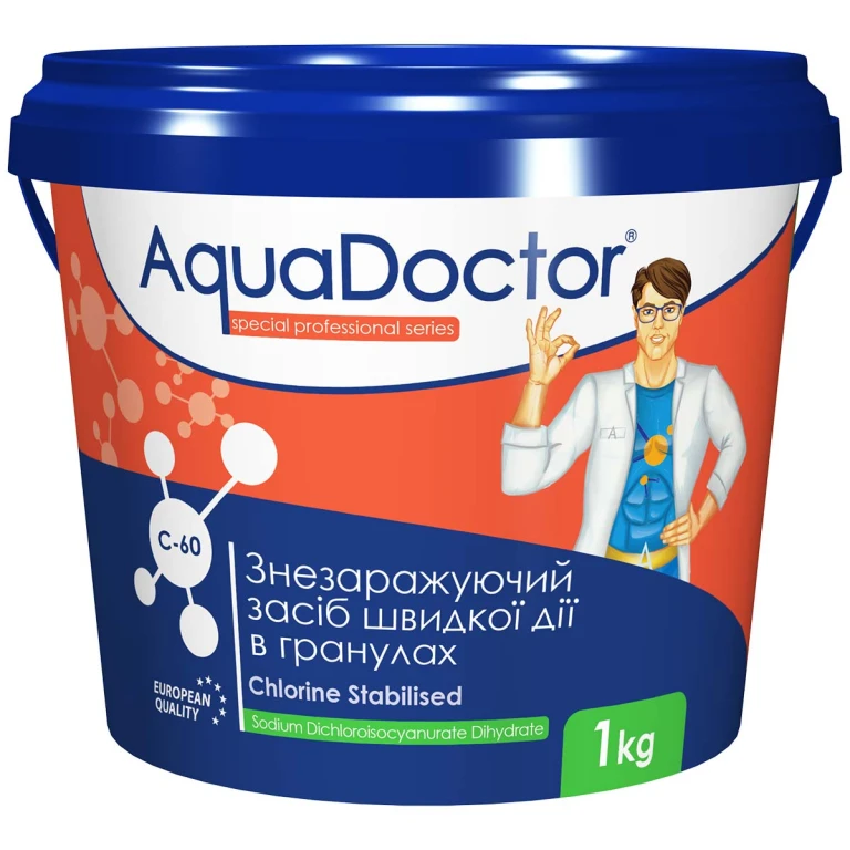 Дезинфектант на основі хлору швидкої дії шок-хлор AquaDoctor C-60 1 кг