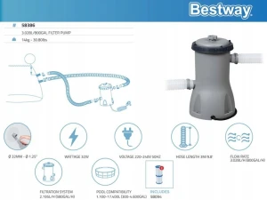 Фільтр-насос 3028 л/год Bestway 58386 зі шлангами, хомутами та форсунками