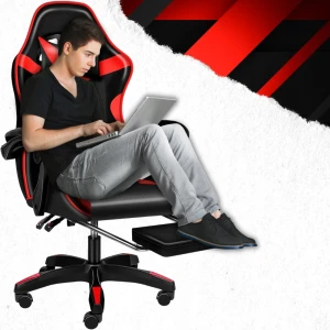 Ігрове крісло Care Life з підставкою для ніг Red/Black (CF-301-TBM)