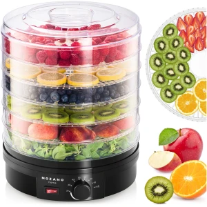 Дегідратор Mozano Food Dehydrator 500W – для овочів, фруктів, грибів, м'яса (чорний, 6 лотків, 40-70°C, таймер)