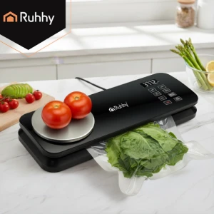 Вакууматор для продуктів з вагою, ножем, 5 пакетів та плівка Ruhhy Black Line