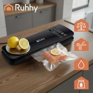 Вакууматор для продуктів з вагою, ножем, 5 пакетів та плівка Ruhhy Black Line