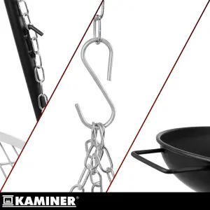 Підвісний садовий гриль-тринога KAMINER 167 см із чашею-вогнищем та нержавіючою решіткою 58 см
